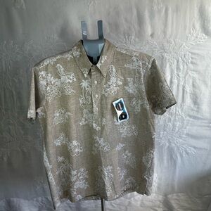 Vintage Roundy Bay Hawaiian Shirt Beige Floral Hula Print 100% Cotton Medium